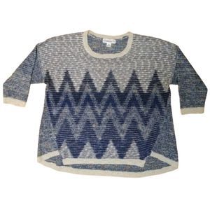 Cotton chevron knit oversized crew neck sweater